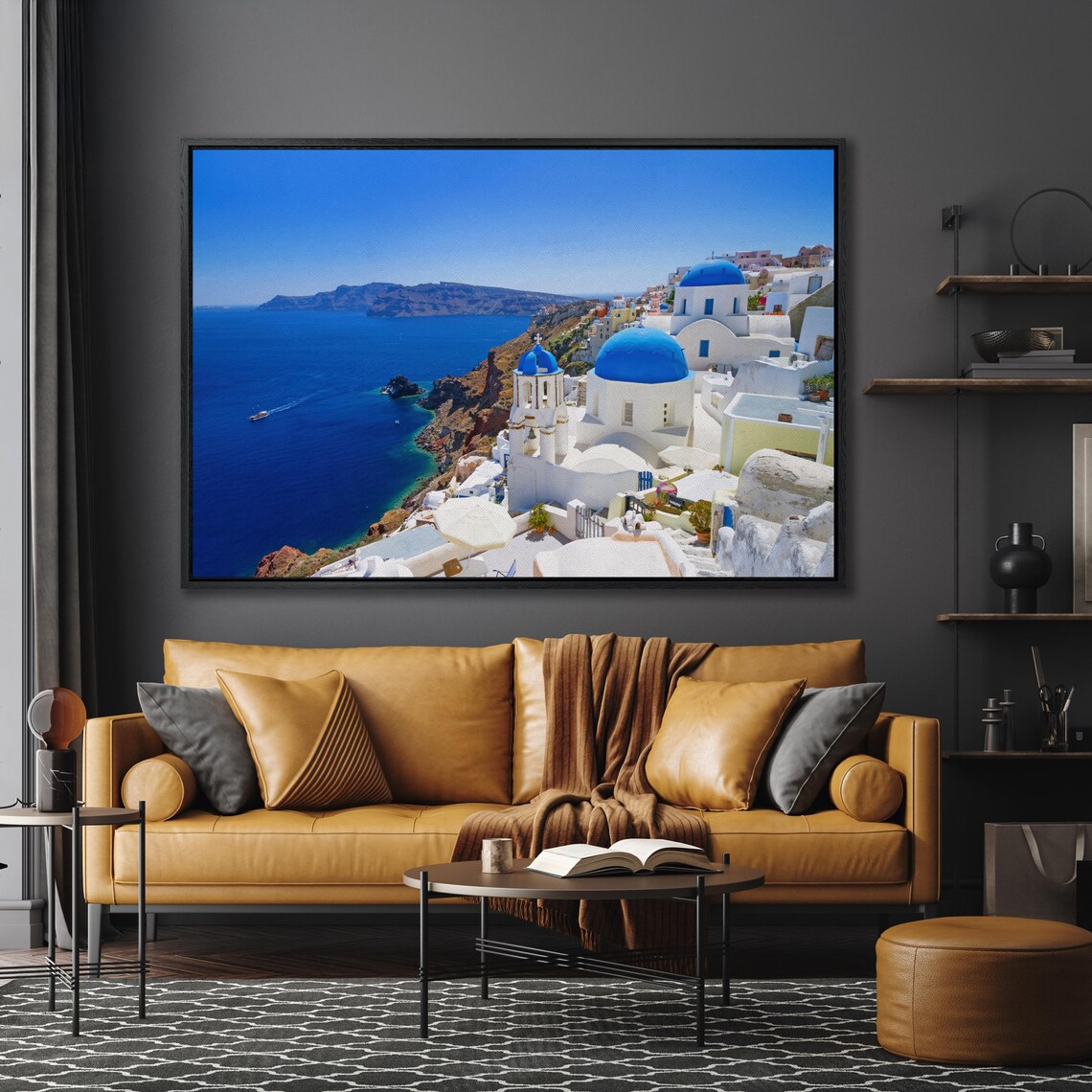 Santorini Blue Domes Aegean Sea Greece Island Travel Large Wall Art - Image 5