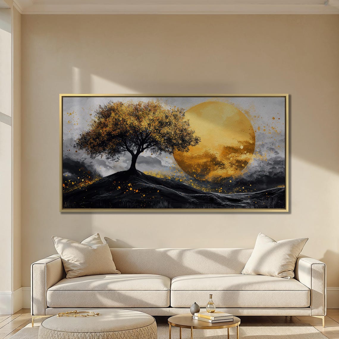 Lone Tree on Dark Hill with Giant Golden Sun Dramatic Art Poster - Image 6