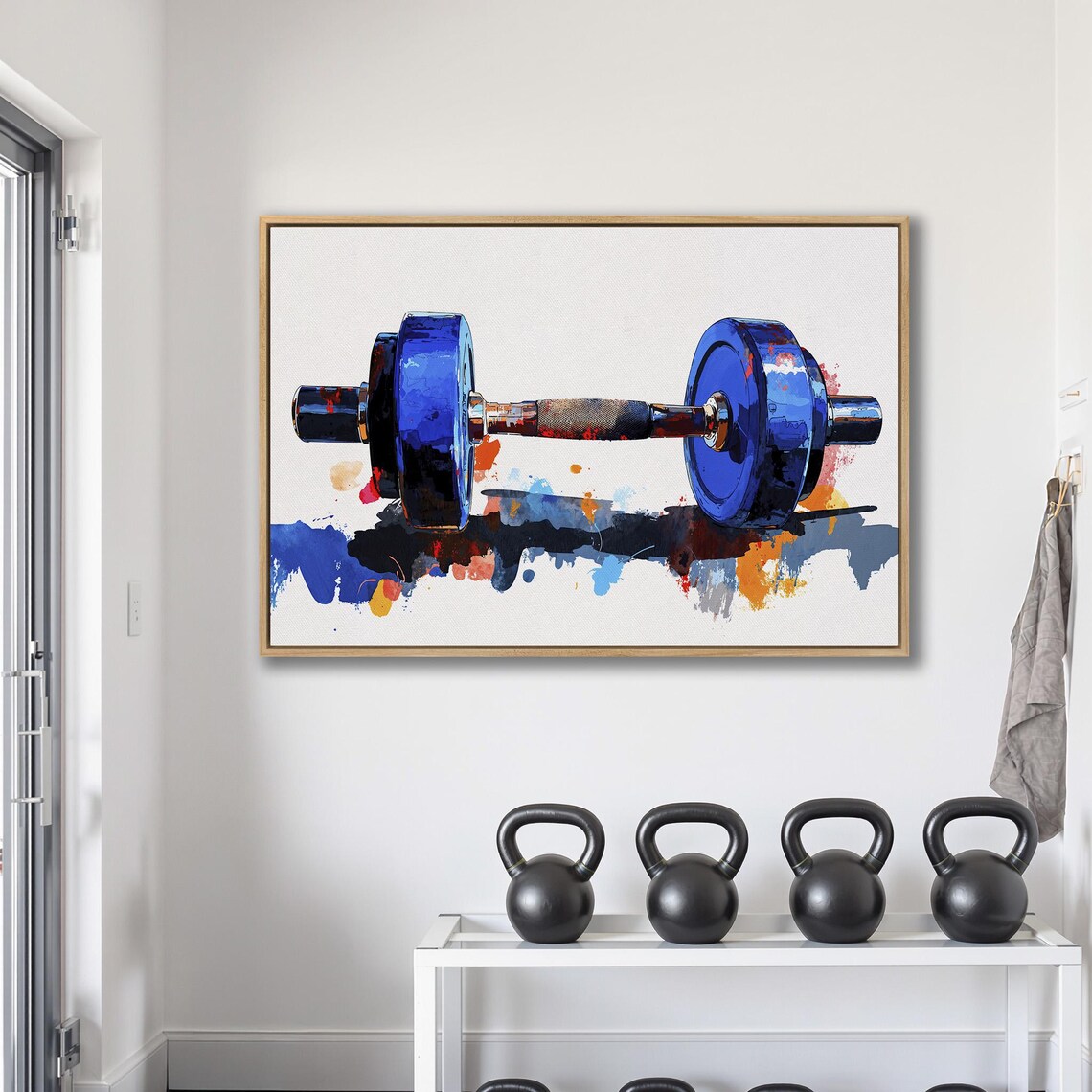 Bold Blue Dumbbell With Vibrant Color Splash Gym Fitness Poster - Image 2