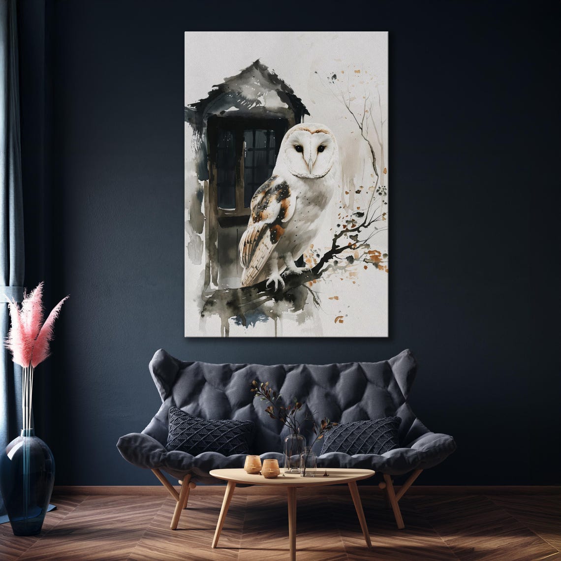 Barn Owl Watercolor Perched By Rustic Window Branch Art Poster - Image 4
