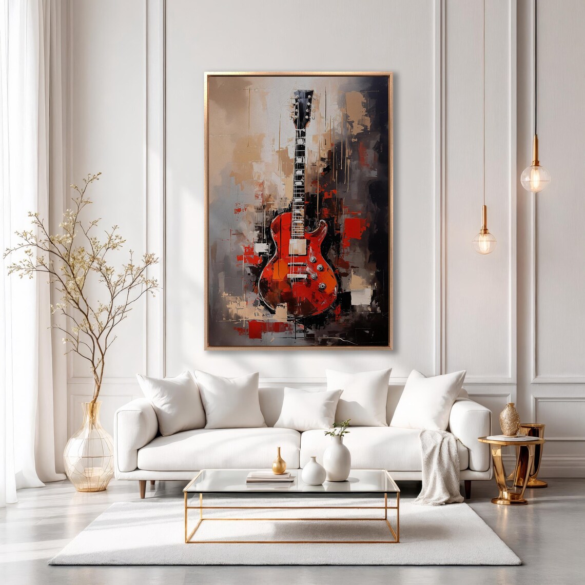 Red Electric Guitar Abstract Gray And Black Music Lover Wall Art - Image 5