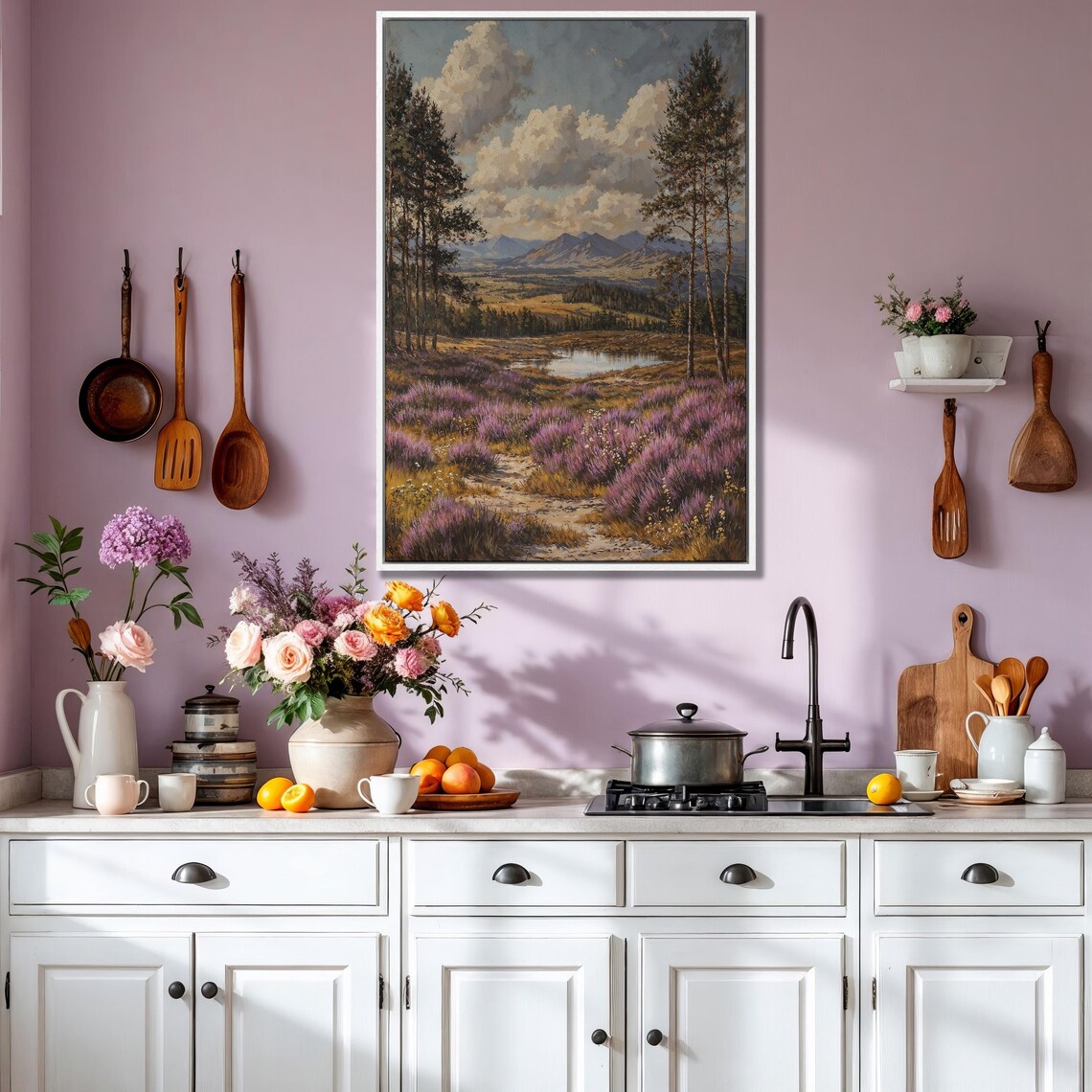 Mountain Valley Vista With Pine Trees and Heather Field Poster - Image 3