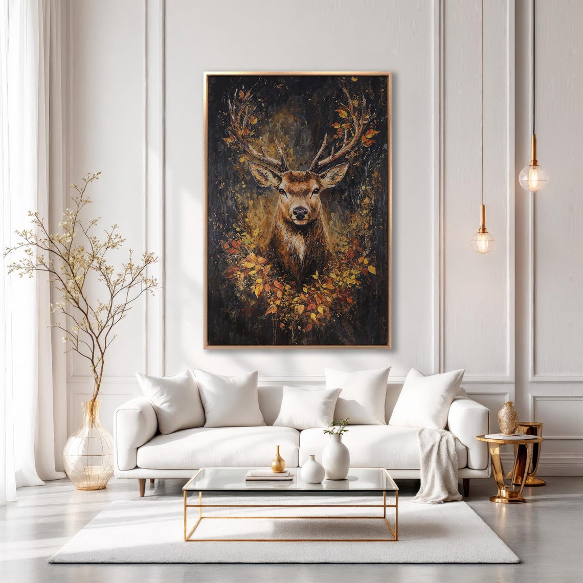 Expressive Stag Painting With Autumn Foliage on Dark Art Poster - Image 6