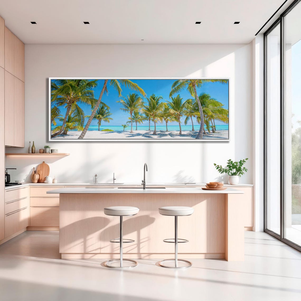 Tropical Beach White Sand Palm Trees Turquoise Ocean Panorama Poster - Image 2