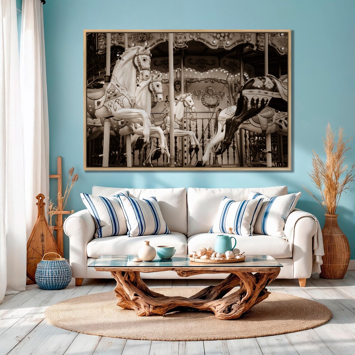 Sepia Carousel Horses Vintage Fairground Merry-Go-Round Art Poster
