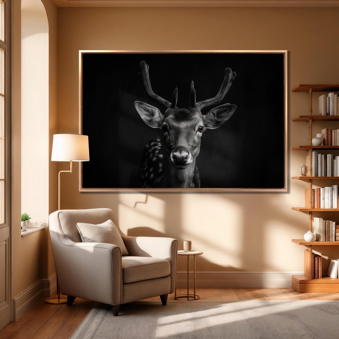 Spotted Fawn Portrait Black And White Gentle Deer Nature Wall Art - Image 3