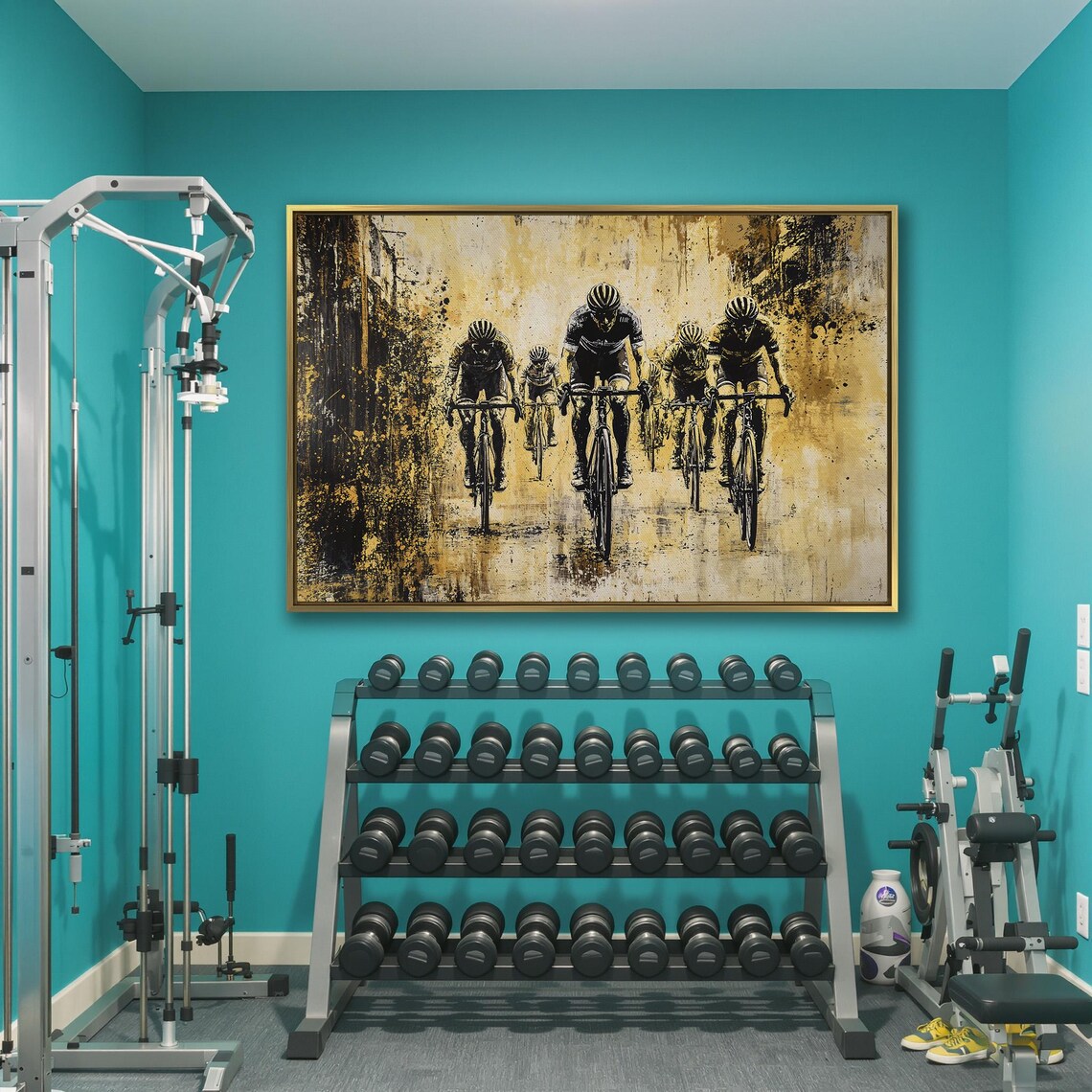 Sepia Cyclists Racing Head-On with Gold Grunge Texture Sports Poster - Image 3