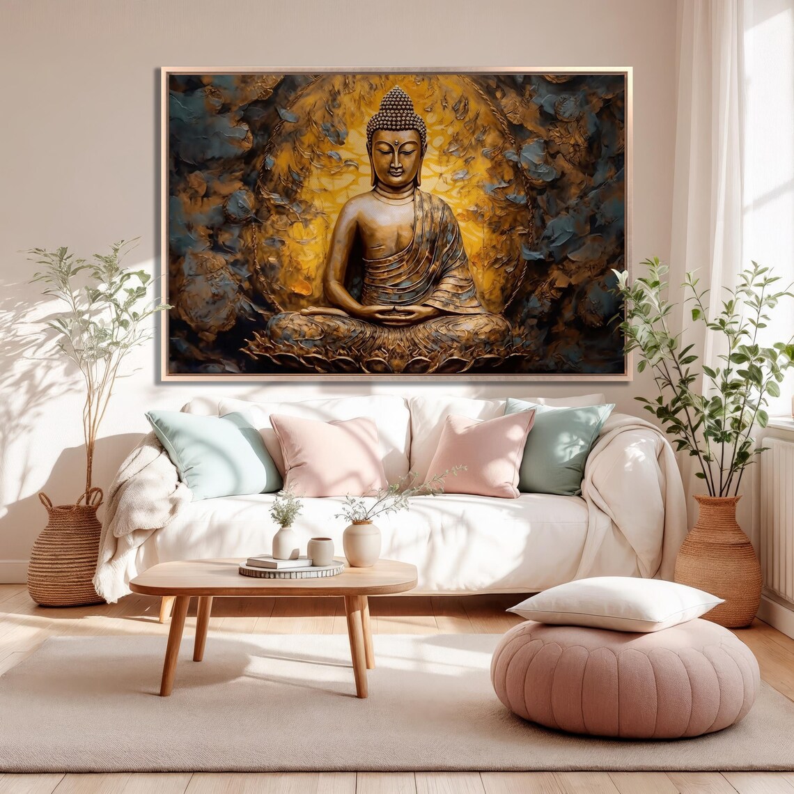 Golden Buddha with Radiant Halo Dark Spiritual Meditation Poster - Image 3