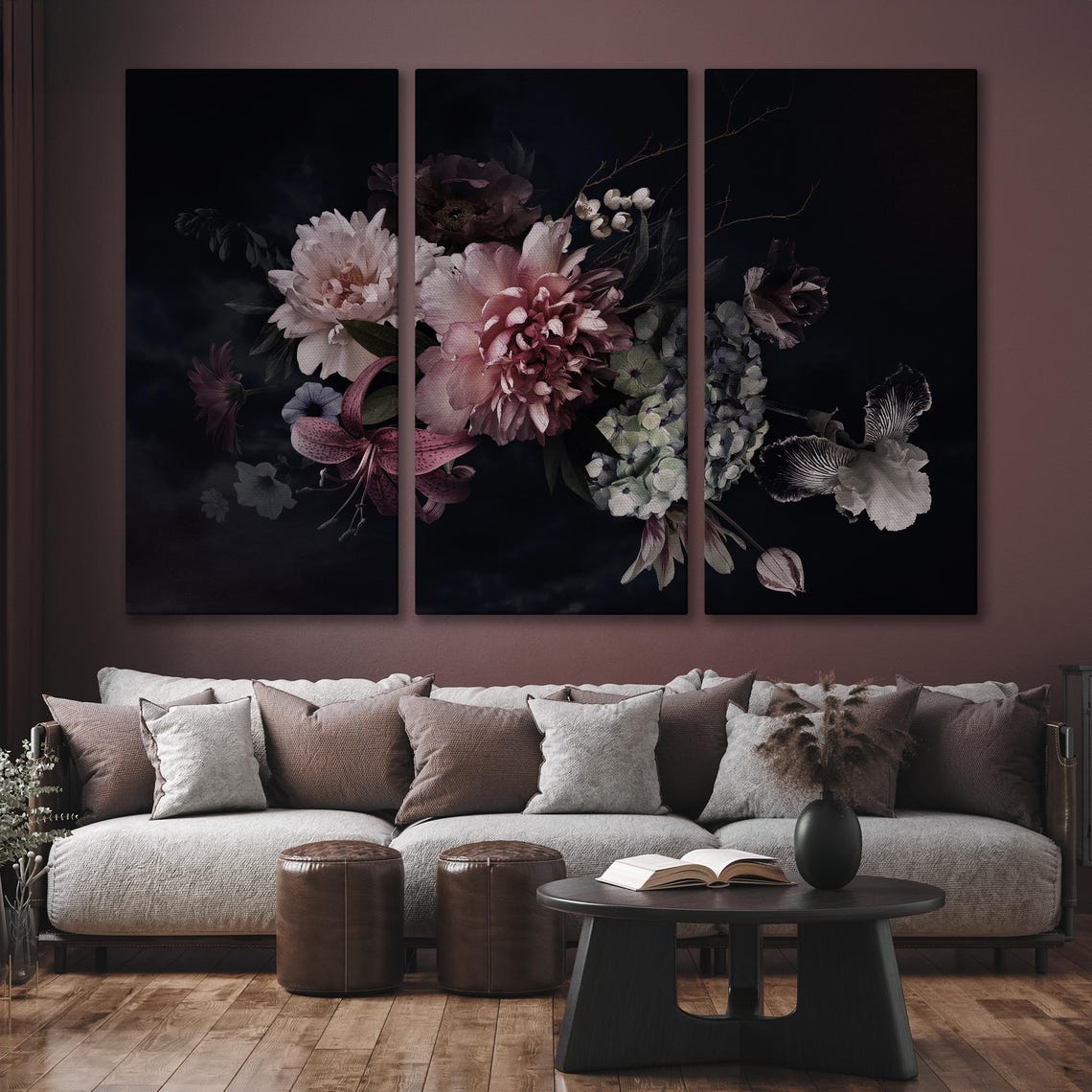 Dark Floral Bouquet Oil Painting Peonies Lilies Moody Botanical Poster - Image 6