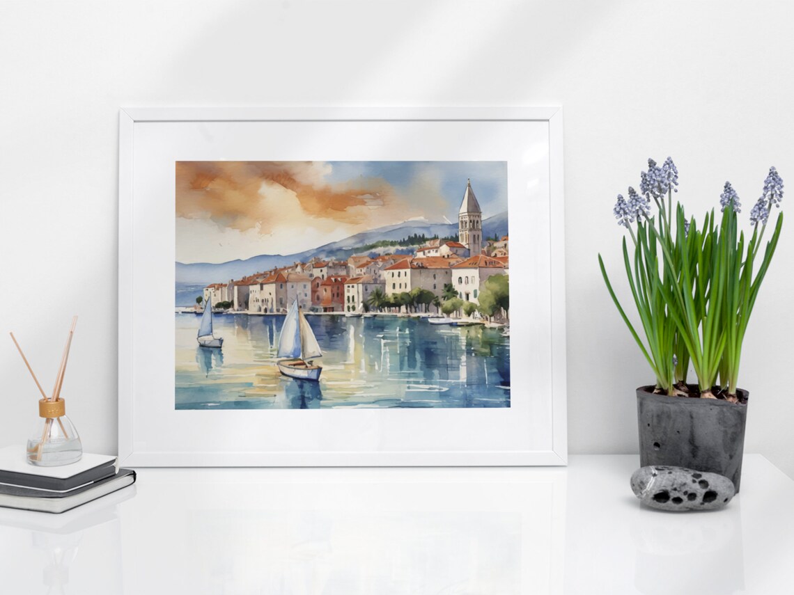 Croatia Split Watercolor Art Print, Balkans Coast