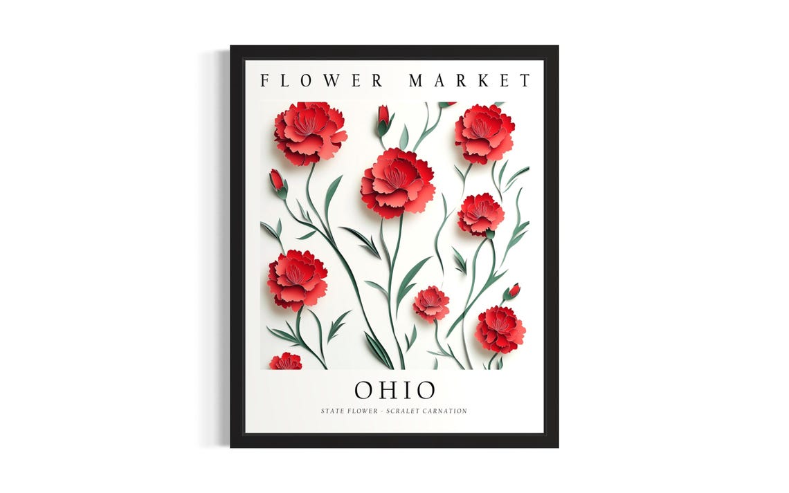 Ohio Scarlet Carnation State Flower Market Botanical Art Poster