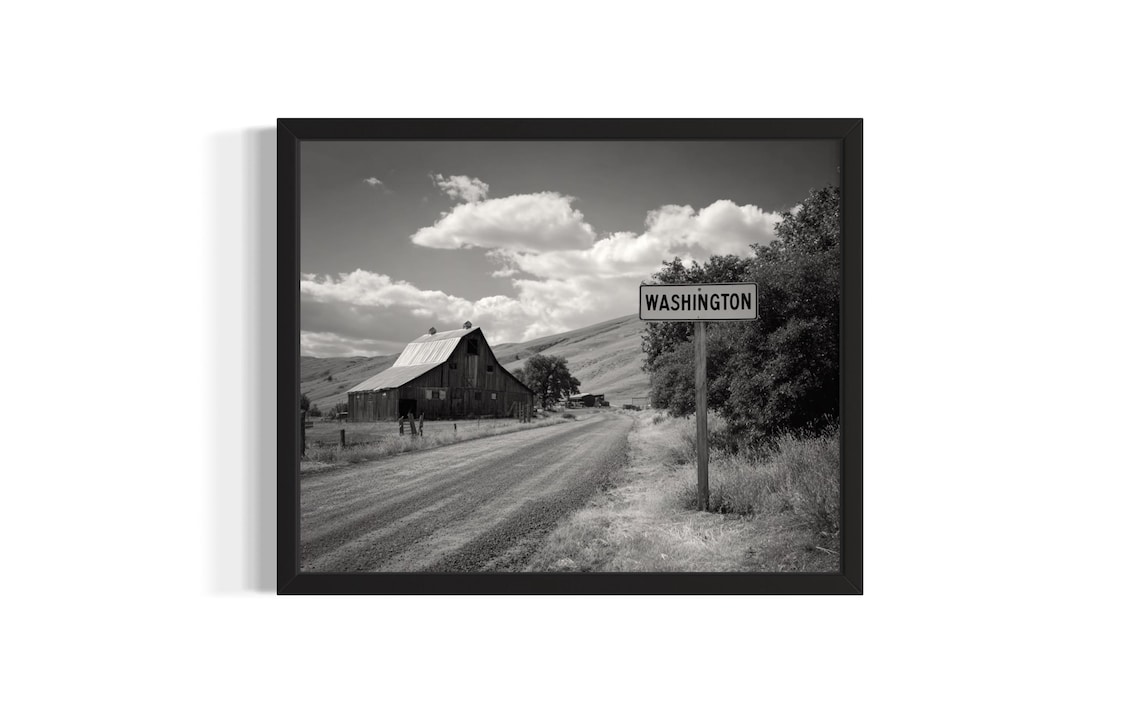 Washington Vintage Black and White Barn Country Road Sign Photo Poster