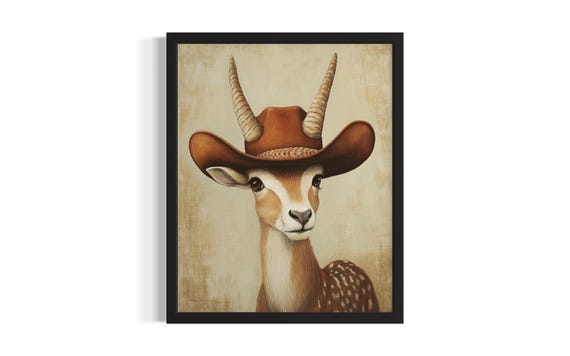 Antelope Animal Cowboy Poster Art Print Living Room Wall Original Painting Artwork Decor