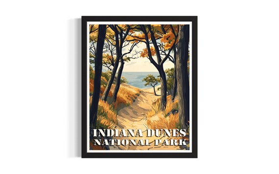 Indiana Dunes National Park Vintage Lakeshore Trail Travel Poster