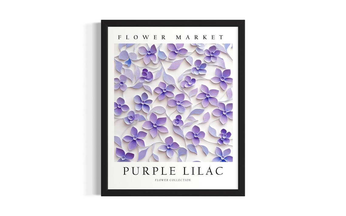Purple Lilac Flower Market 3D Paper Cut Floral Botanical Art Poster