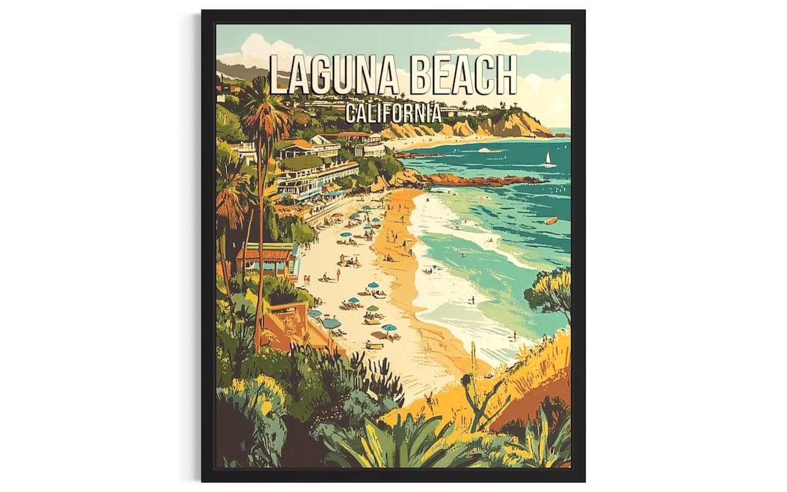 Laguna Beach California Vintage Travel Poster Sailboat Cove Sands