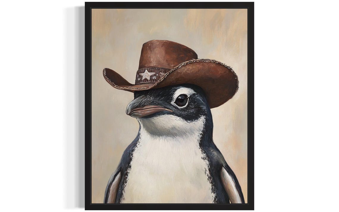 Dapper Penguin Sheriff in Cowboy Hat Funny Western Animal Poster
