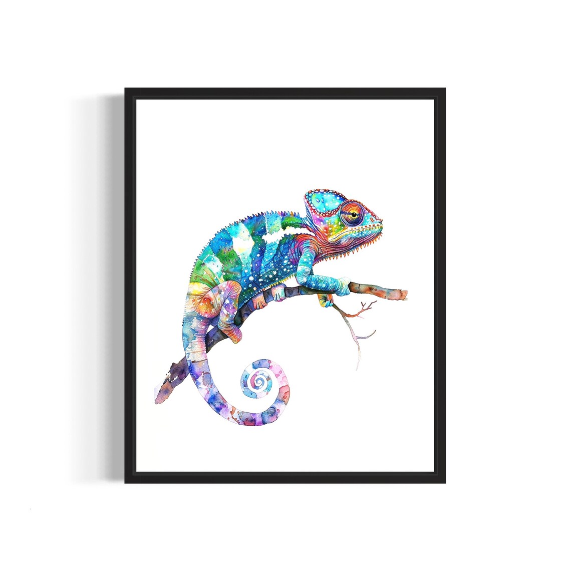 Vivid Green Chameleon Watercolor Tropical Reptile Portrait Poster