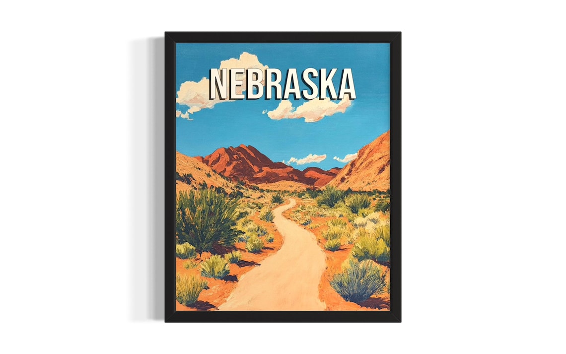Nebraska Desert Trail Red Rock Canyon Vintage Travel Style Poster