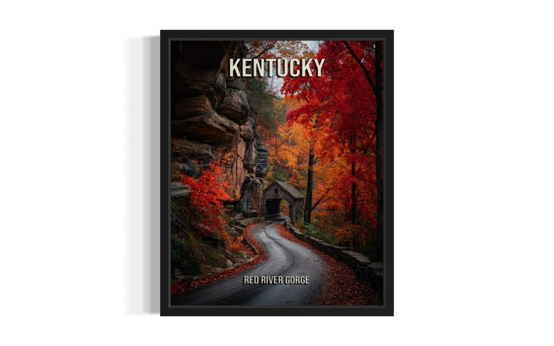 Kentucky Red River Gorge Covered Bridge Autumn Travel Poster