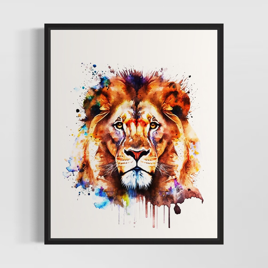 Majestic Lion Watercolor Portrait Colorful Splash Wildlife Art Poster