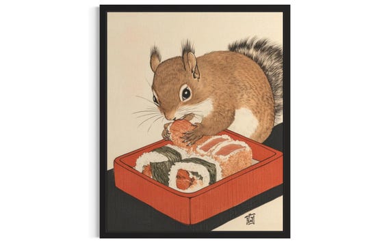 Squirrel Animal Kitchen Sushi Poster Art Print Wall Original Painting Artwork Decor