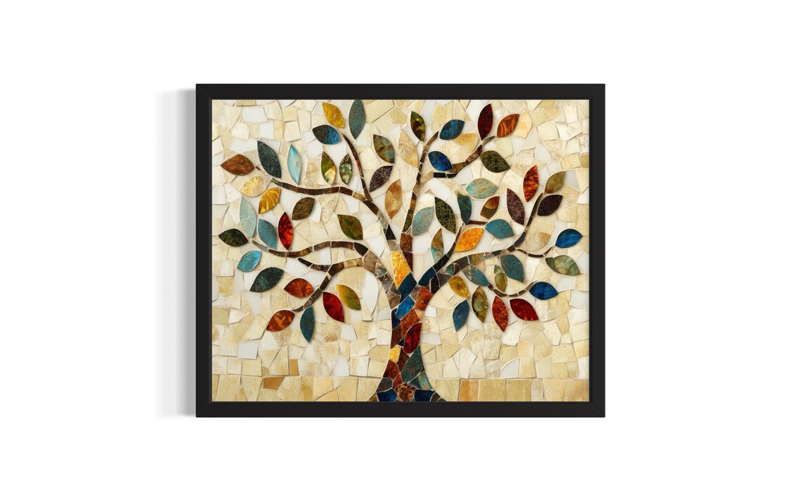 Tree of Life Mosaic Colorful Leaves Spiritual Wall Decor Poster