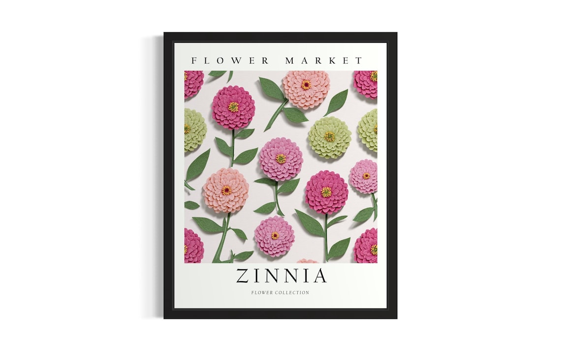 Zinnia Flower Market Minimalist Flat Lay Floral Collection Poster