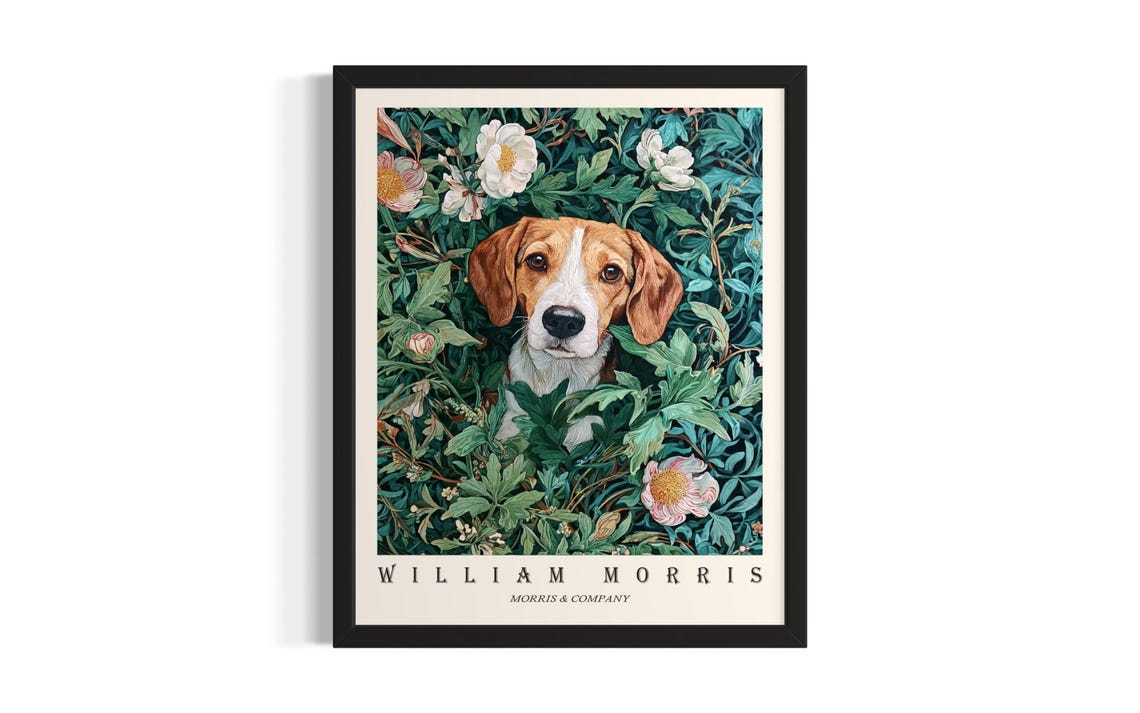 Beagle William Morris Floral Botanical Dog Portrait Art Poster