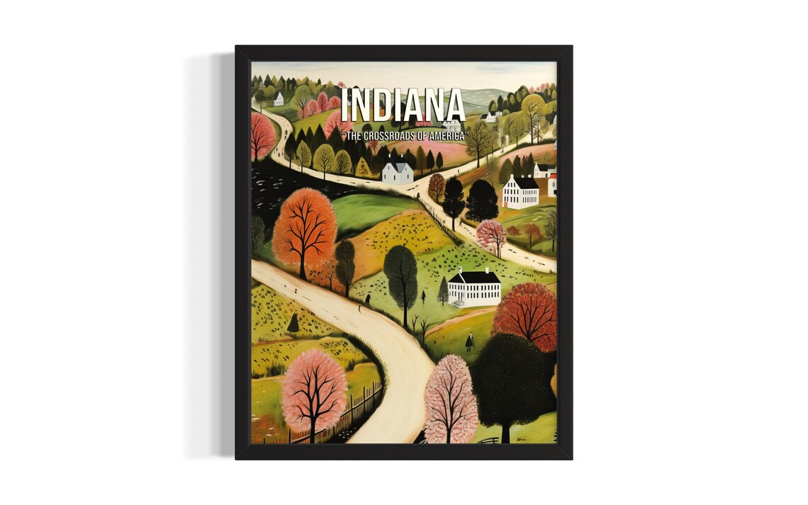 Indiana The Crossroads of America Folk Art Village Travel Poster