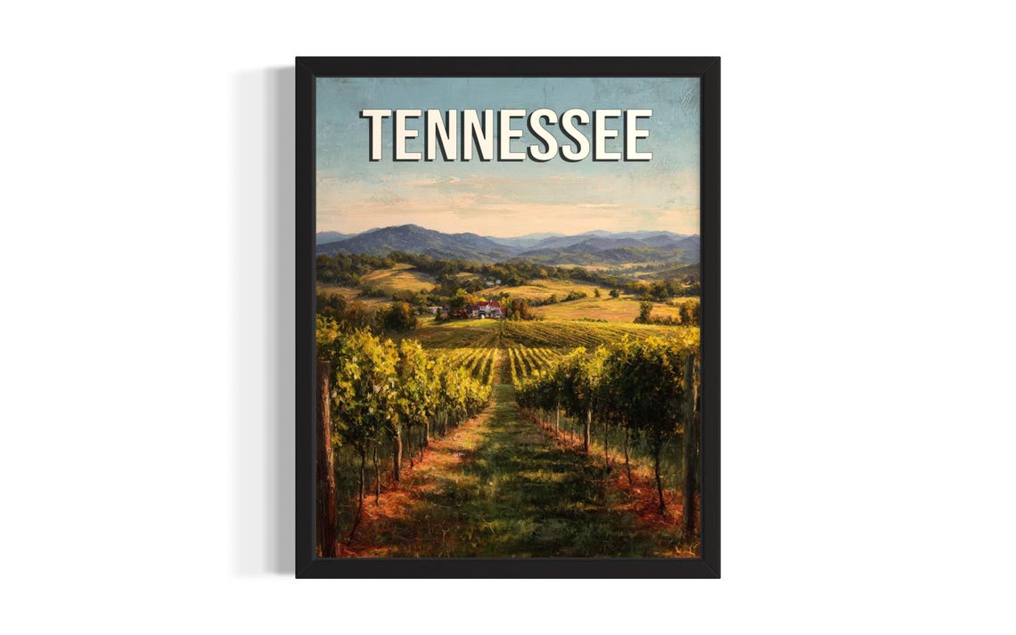 Tennessee Rolling Vineyards Sunset Hills Landscape Art Poster