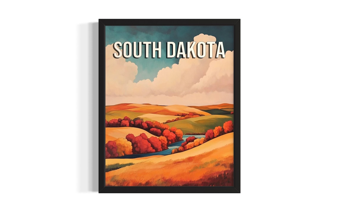 South Dakota Fall River Valley Red Autumn Trees Painting Poster