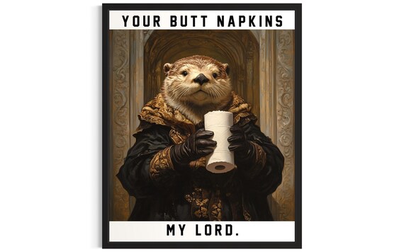 Sea Otter Butt Napkins Animals Poster Art Print Restroom Wall Original Painting Artwork Decor