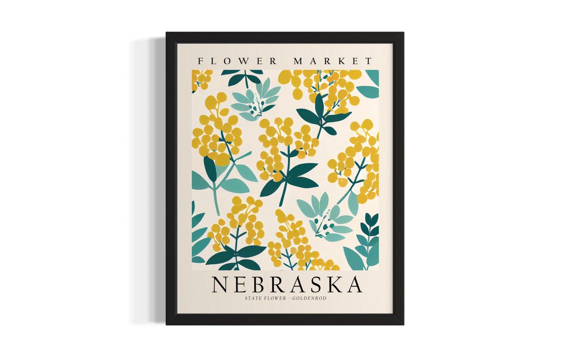 Nebraska Goldenrod Flower Market Botanical State Flower Poster