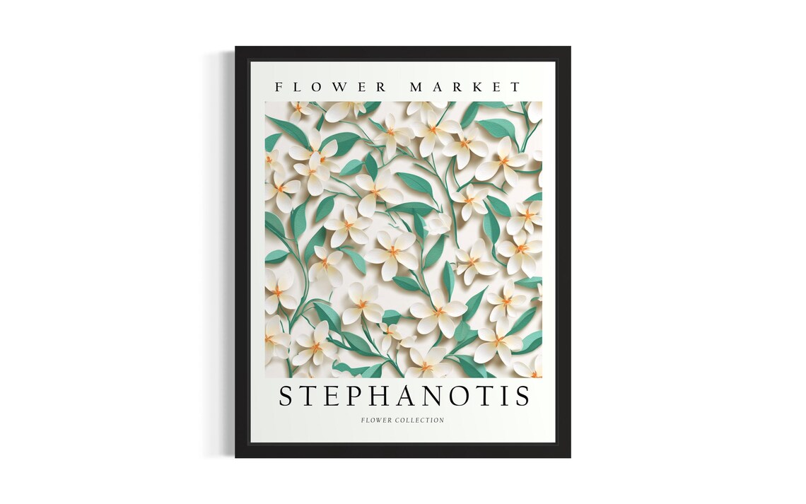 Stephanotis Flower Market 3D Paper Cut White Botanical Blooms Poster