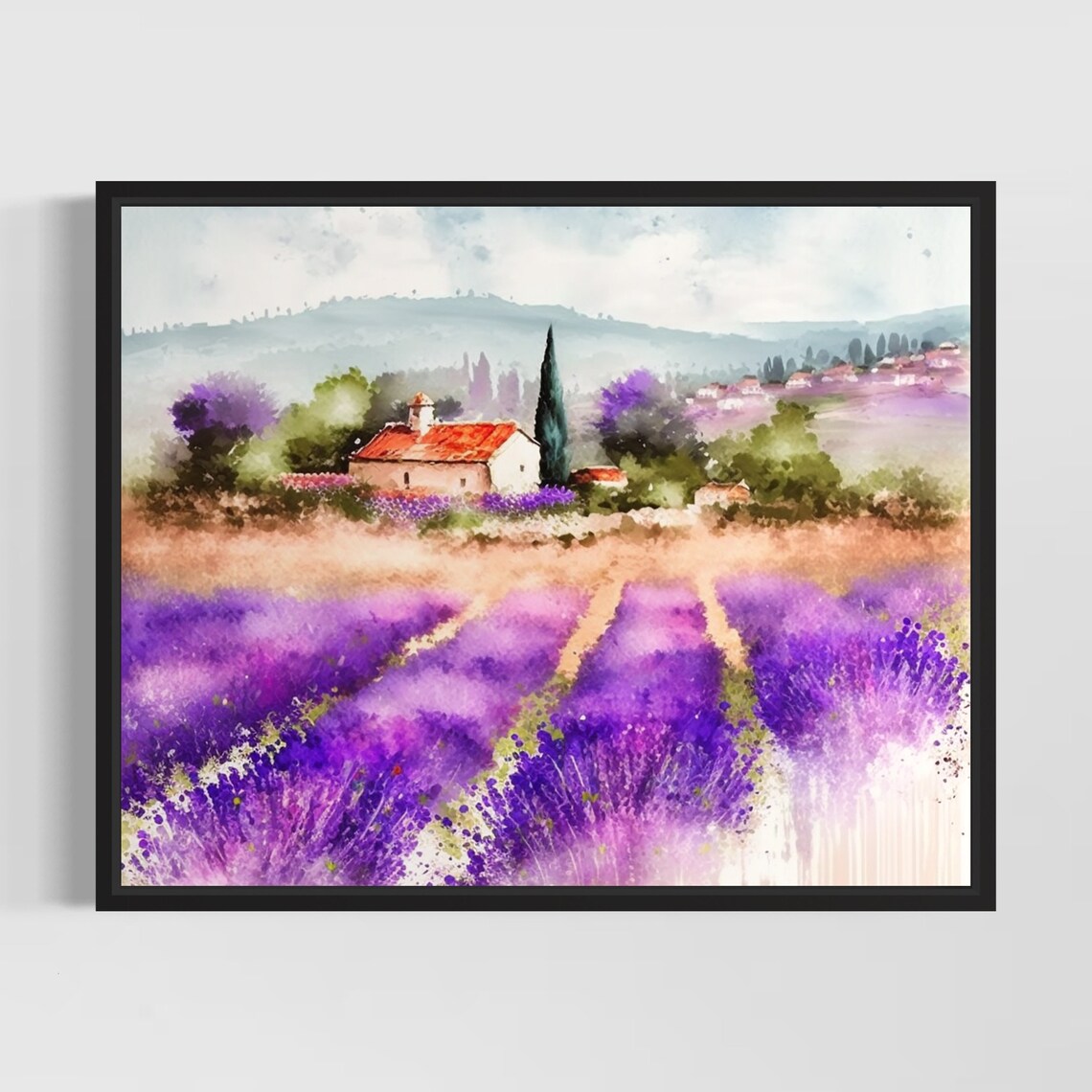 Lavender Field and Stone Farmhouse Provence Watercolor Poster
