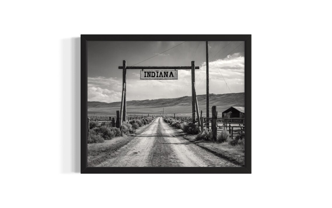 Indiana Ranch Gate Sign Dirt Road Black and White Vintage Photo Poster
