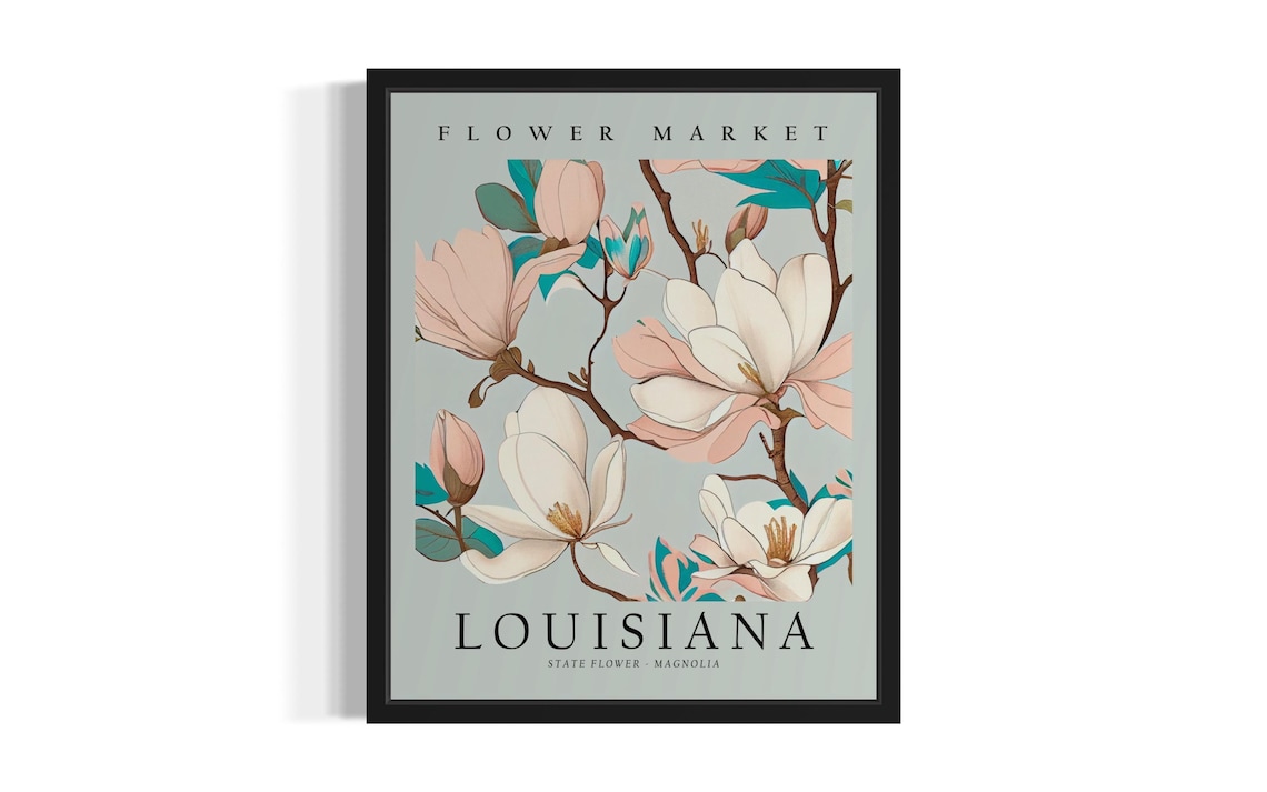 Louisiana Magnolia Flower Market State Flower Botanical Poster