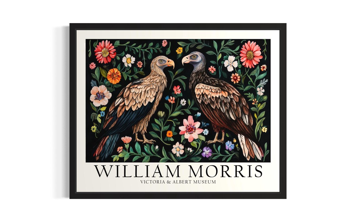 William Morris Vultures Colorful Floral Wildlife Garden Poster