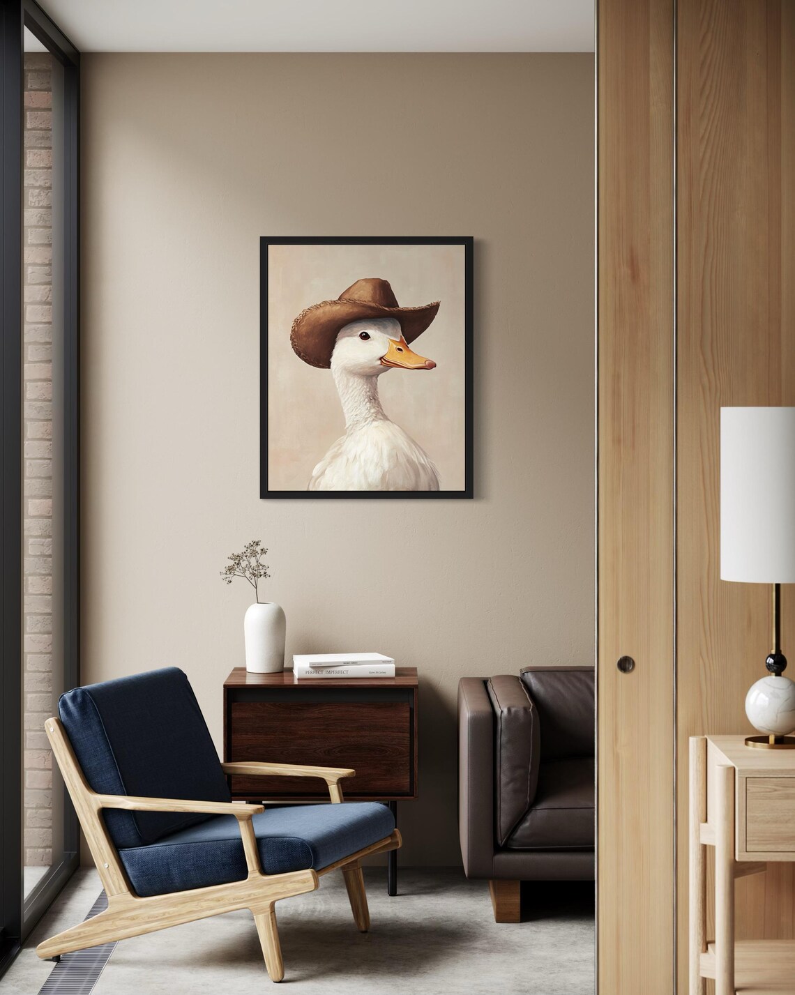 Cowboy Duck in a Hat Funny Western Farmhouse Animal Portrait Poster - Image 2