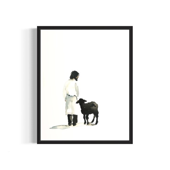 Jesus the Shepherd Finding the One Lost Black Sheep Christian Poster