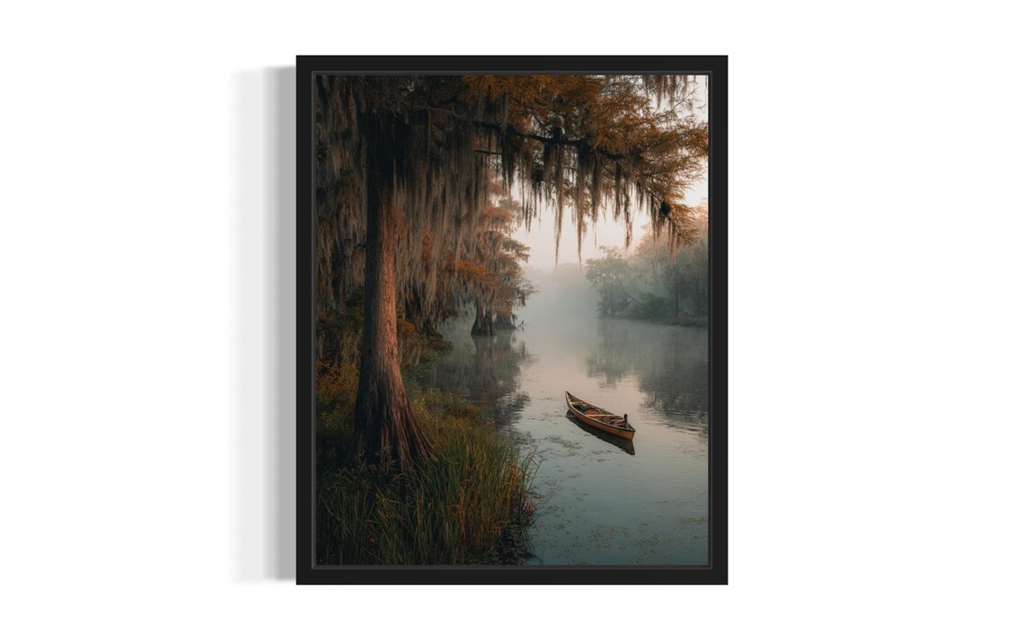 Louisiana Misty Bayou Morning Spanish Moss Canoe Photo Poster