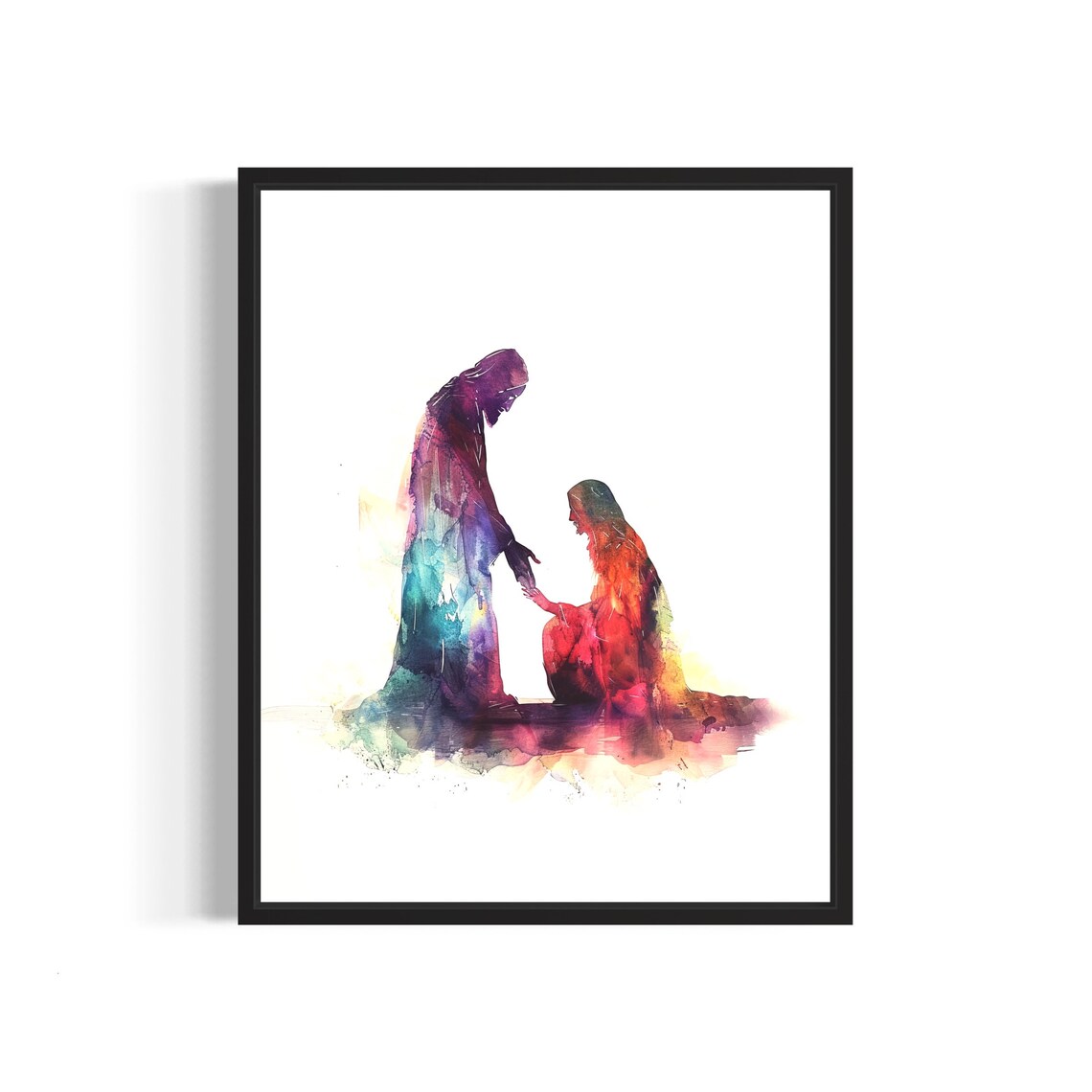 Jesus Blessing a Kneeling Woman Before the Crowd Religious Poster