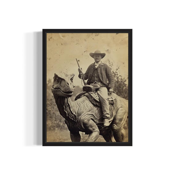 Dinosaur Cowboy Poster Art Print Vintage Gothic Wall Art Painting Decor Photo