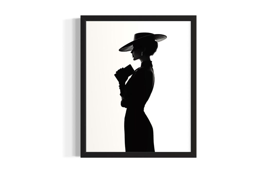 Fashionista Silhouette Fashion Black And White Poster Art Print Living Room Wall Original Painting Artwork Decor