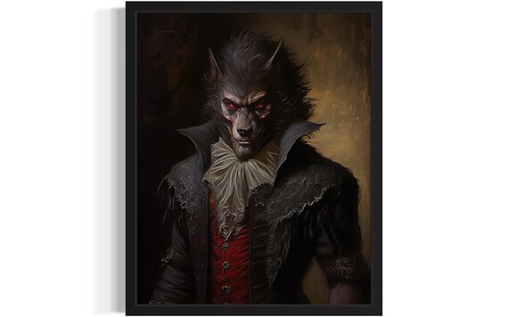 Werewolf in Victorian Coat Red Eyes Gothic Horror Creature Art Poster