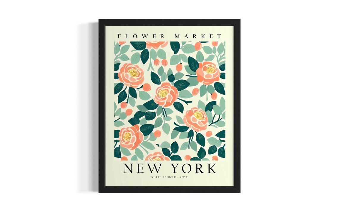New York Rose Flower Market Botanical State Flowers Wall Art