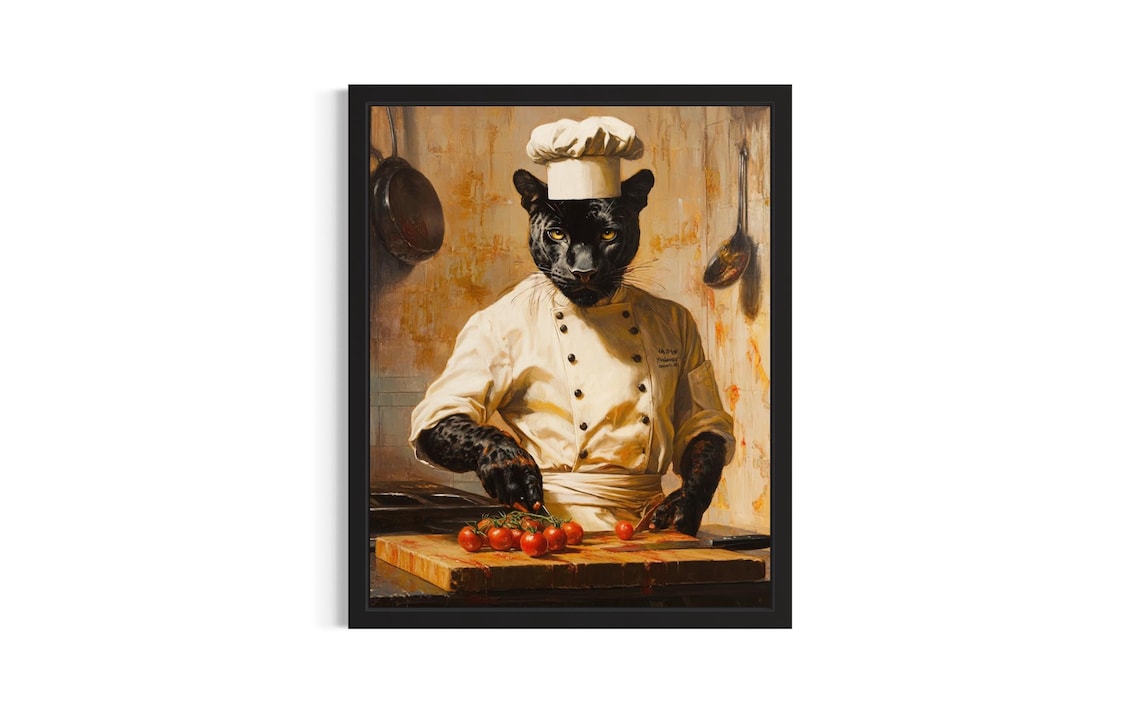 Black Panther Chef Oil Painting Portrait Kitchen Decor Poster