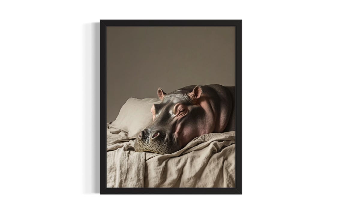 Hippo Animal Bedroom Poster Art Print Wall Original Painting Artwork Decor