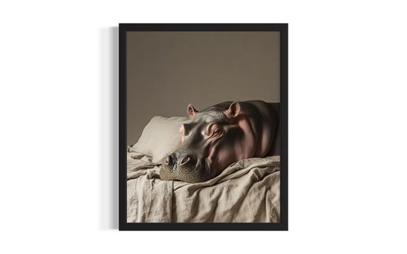 Hippo Animal Bedroom Poster Art Print Wall Original Painting Artwork Decor